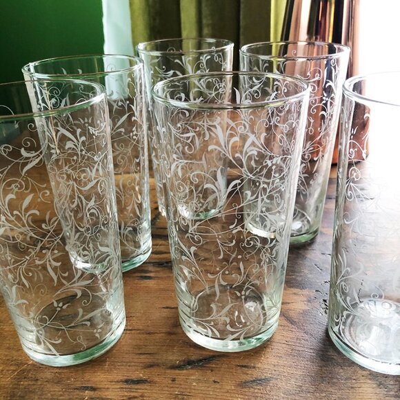 Artisan Other - 6 Etched Juice / Water Glasses